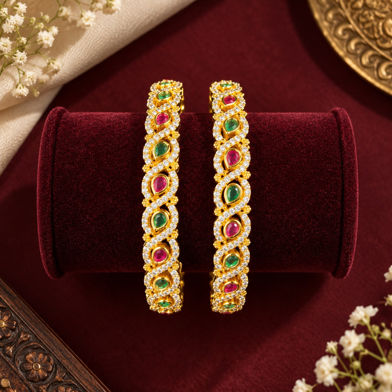 Gold Plated Set of 2 AD Bangles