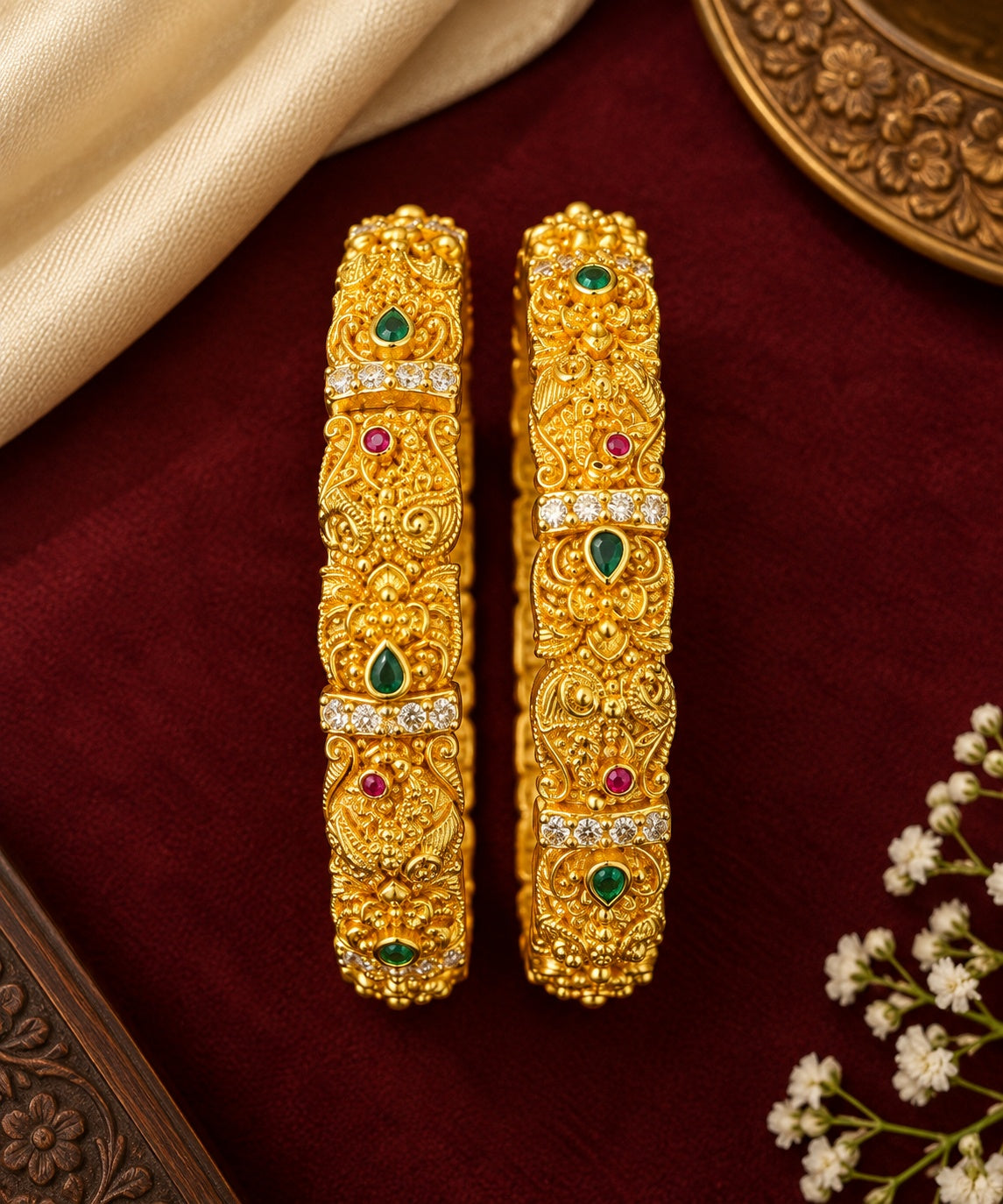 Gold Plated Set of 2 AD Bangles