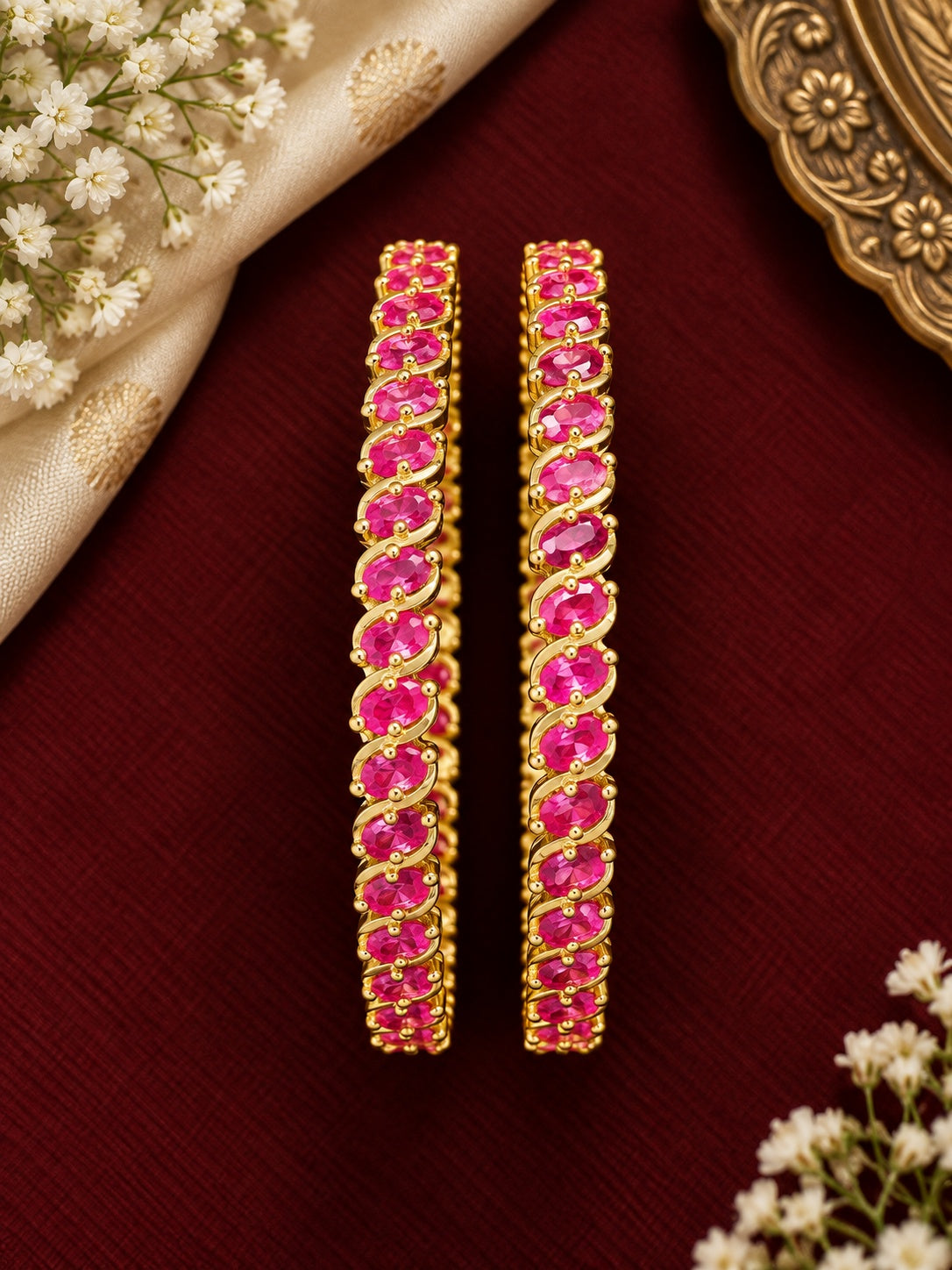 Gold Plated Set of 2 AD Bangles