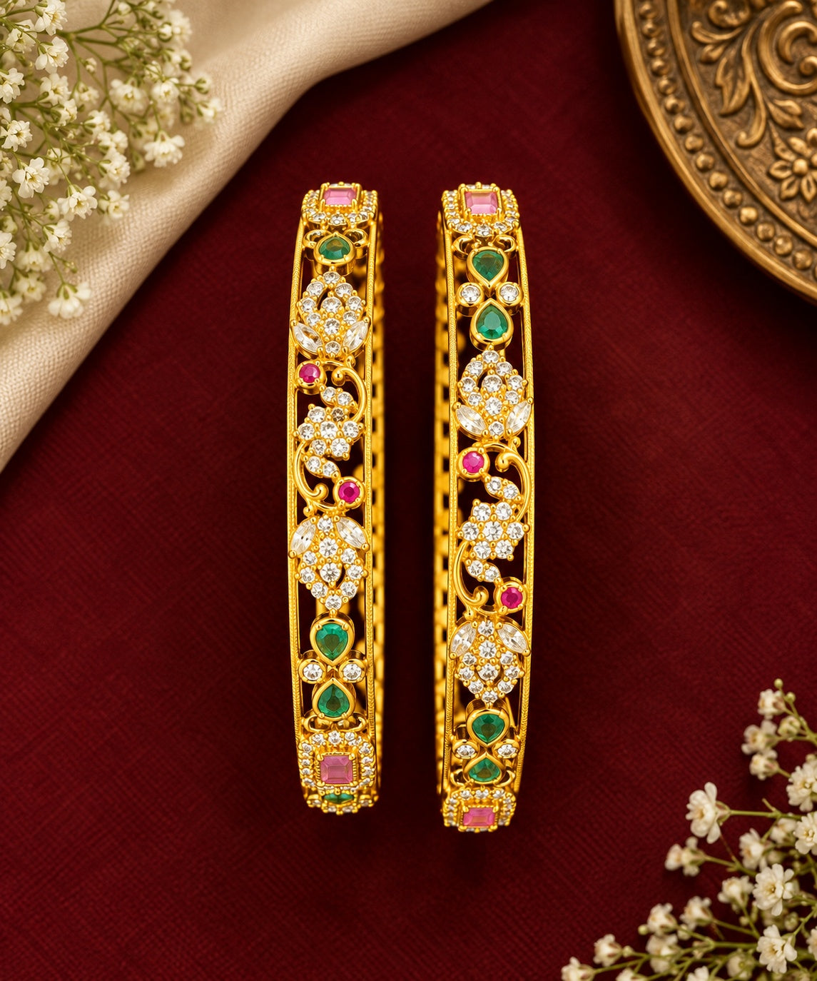 Gold Plated Set of 2 AD Bangles