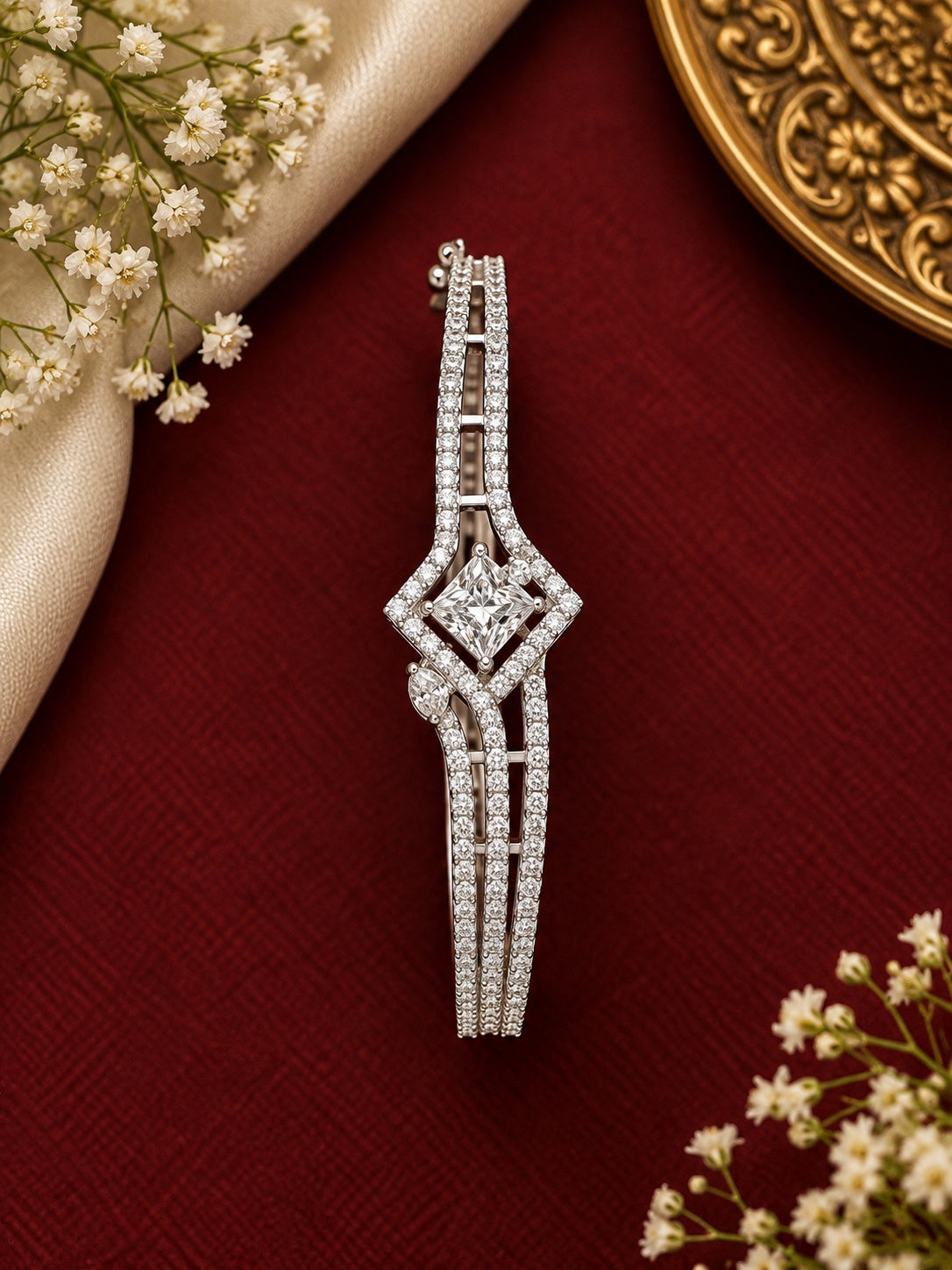 Gold Plated CZ Kada Bracelet