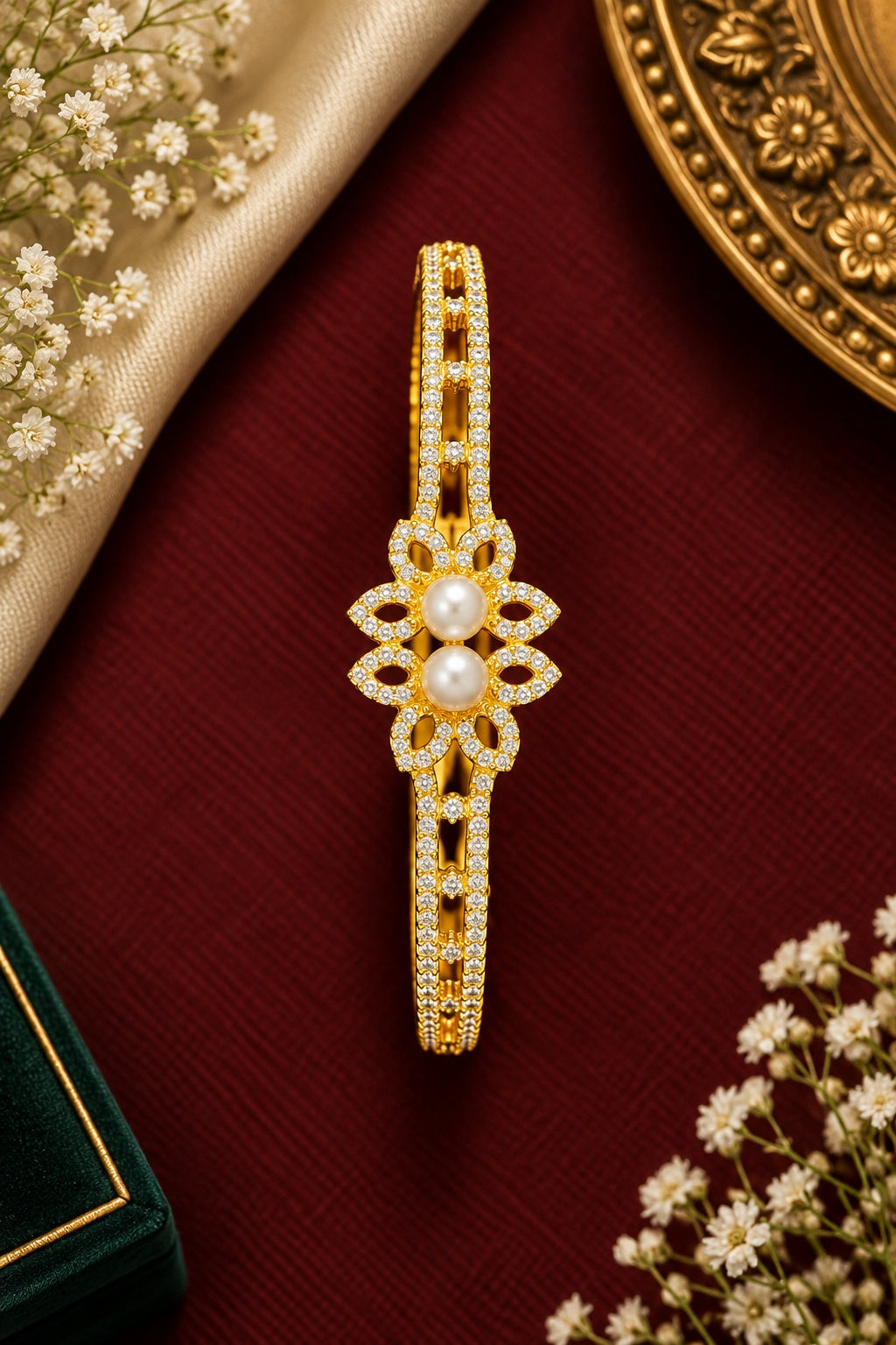 Gold Plated CZ Kada Bracelet
