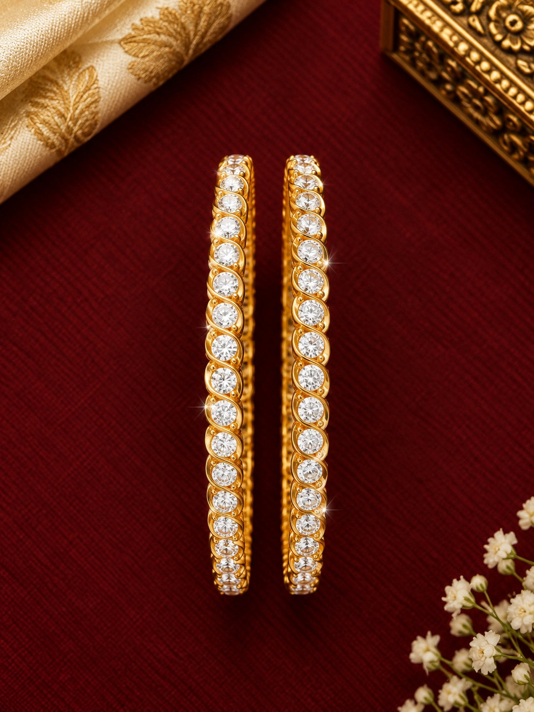 Panchloha Single Line white stone Set of 2 Bangles