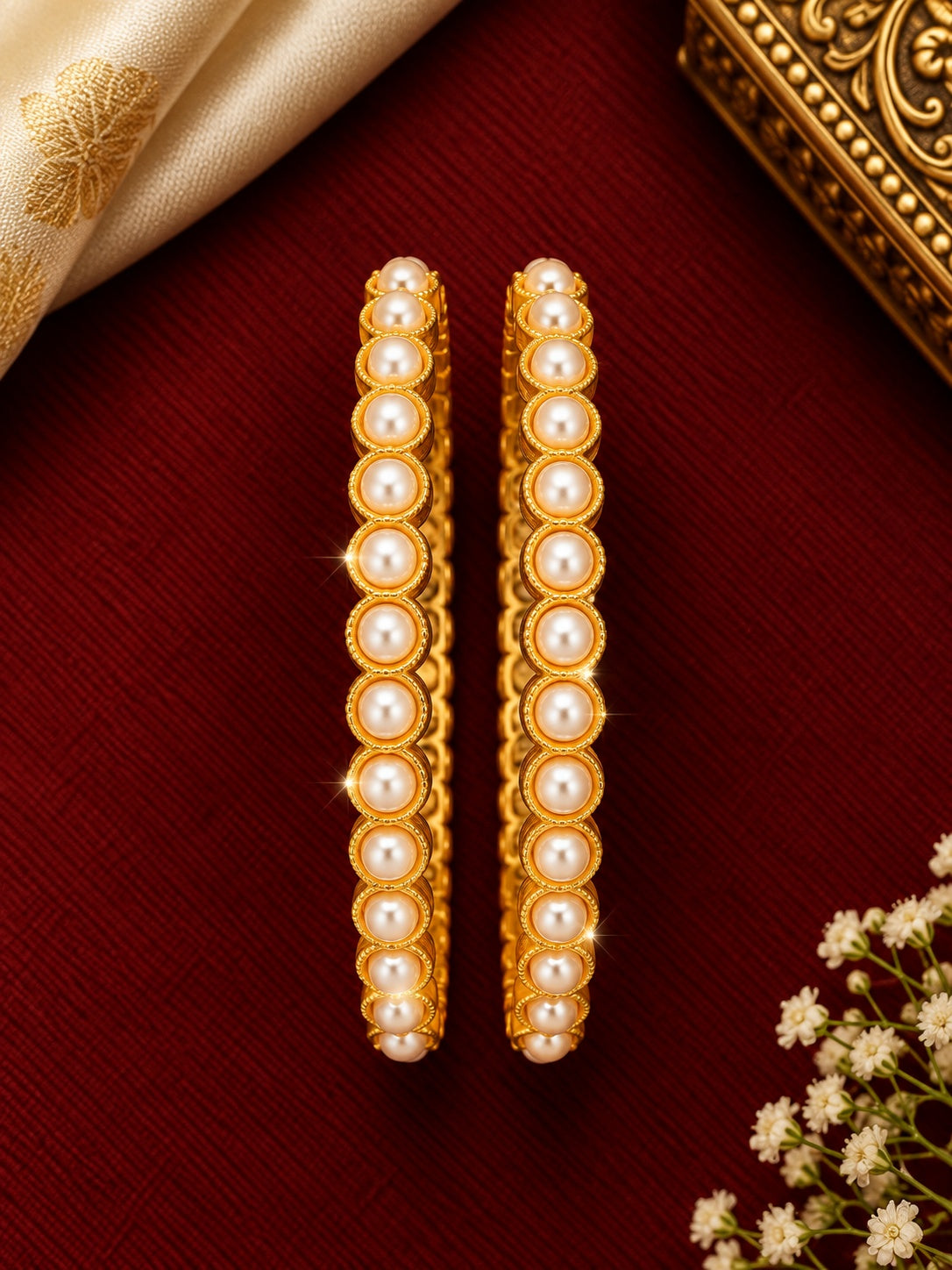 Panchloha Single Line Set of 2 Pearl Bangle