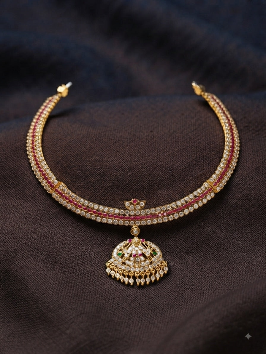 Gold Plated Adige Short Stiff Necklace without earring