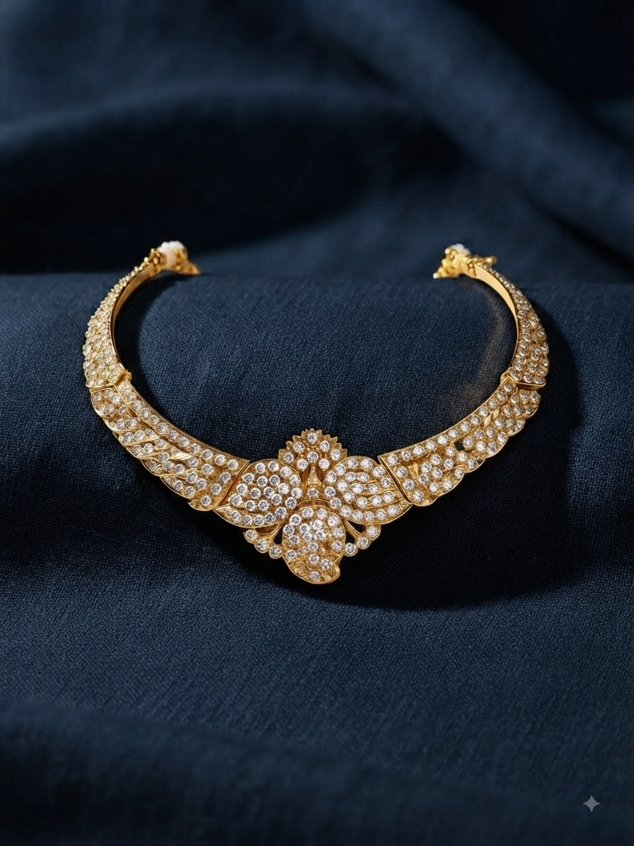 Gold Plated Adige Short Stiff Necklace without earring