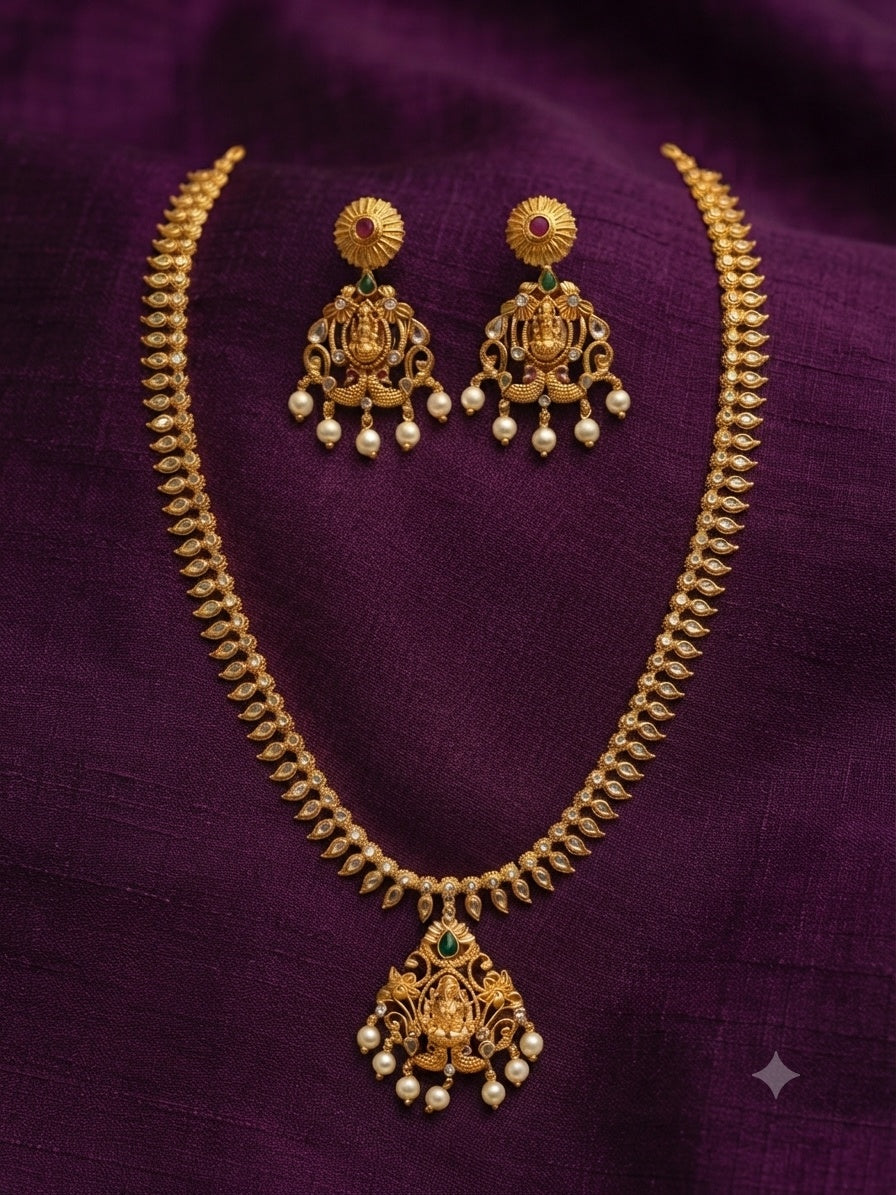 Antique Laxmi one gram gold plated long necklace set