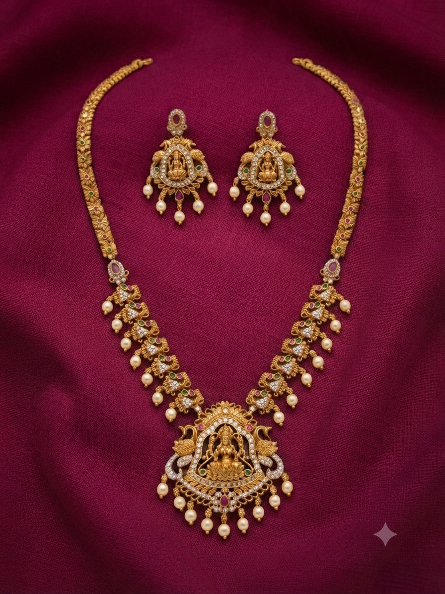 Laxmi antique gold plated long necklace set