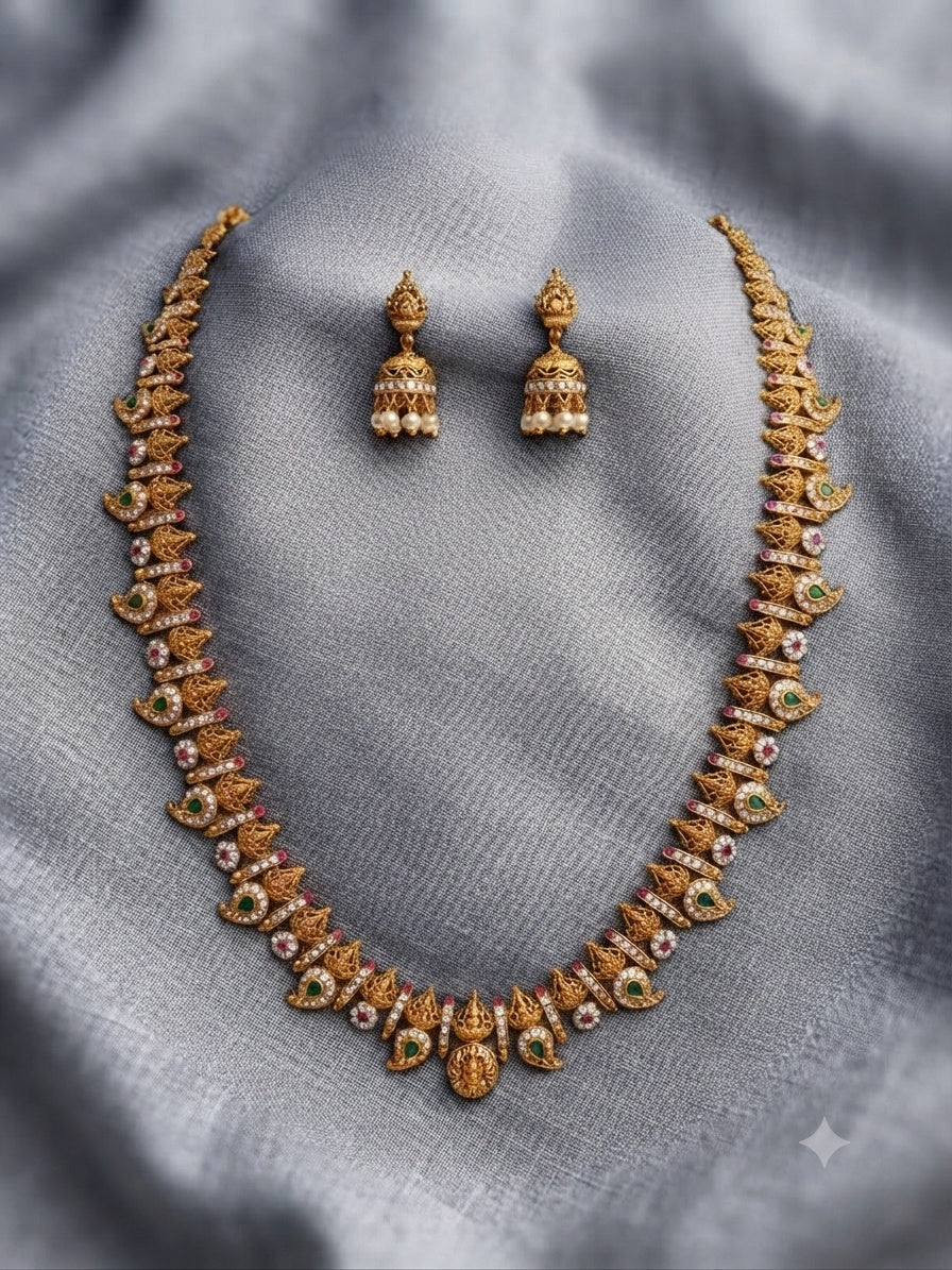 Laxmi antique gold plated long necklace set