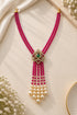 Two Layer CZ Mala Y design with mid Brooch with pearl drop Rani colour