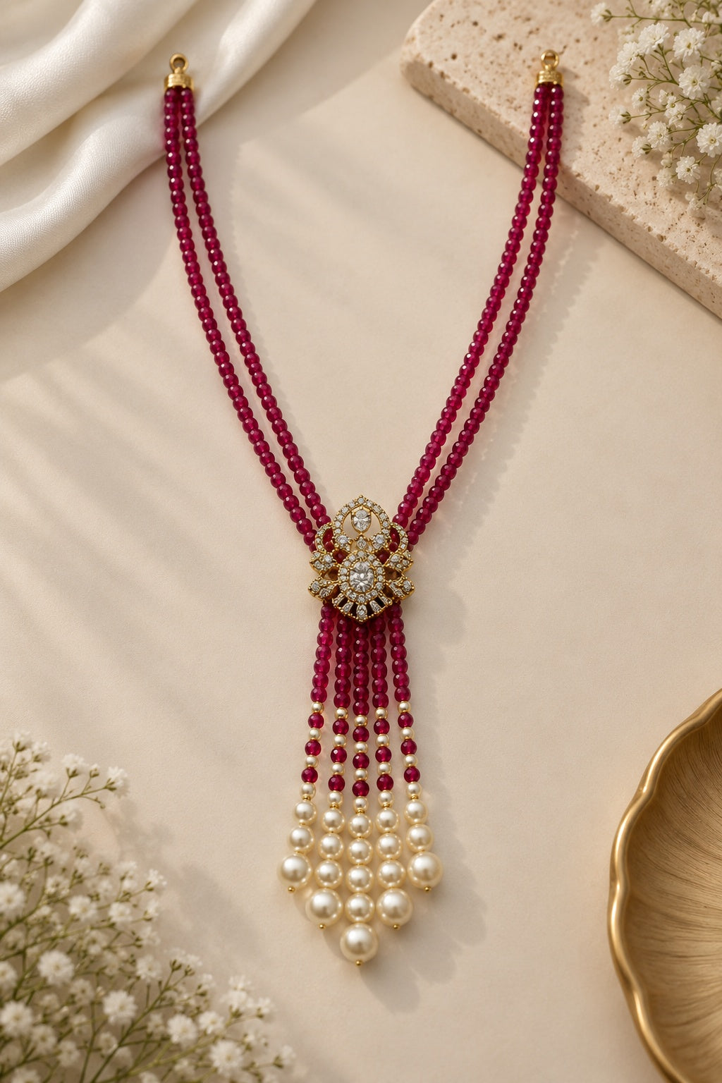 Two Layer CZ Mala Y design with mid Brooch Onion Colour