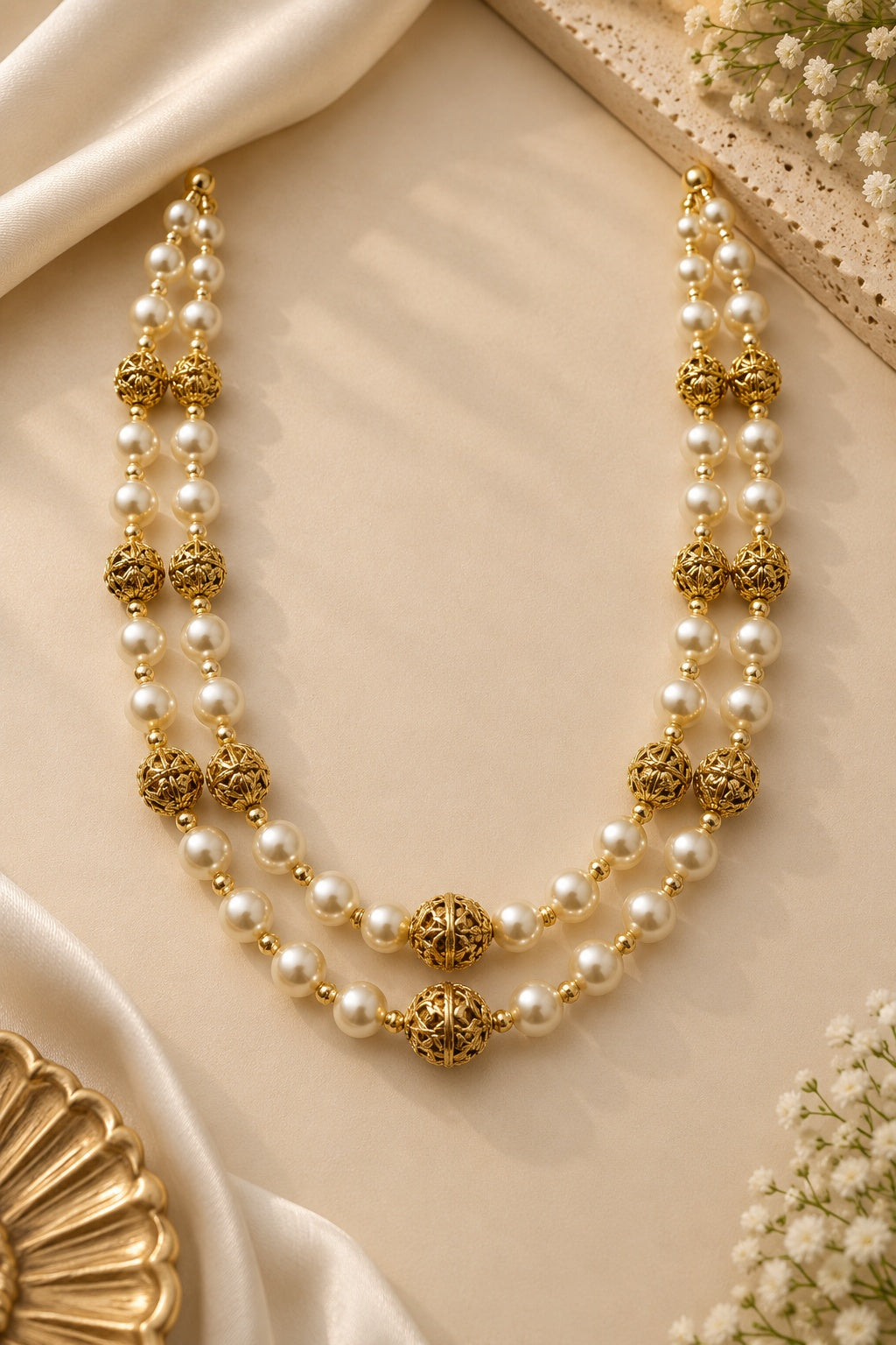 6mm Double Line Pearl Maala with Gundu
