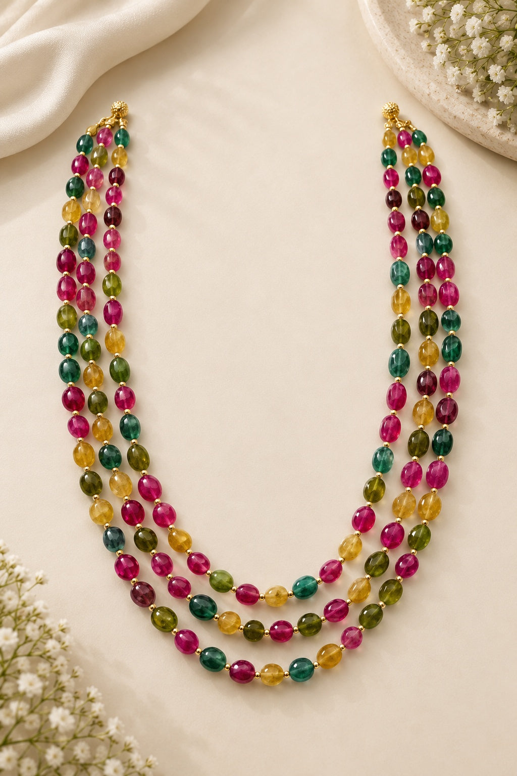 MultiColour Onyx Duldul Stone with pearls Necklace