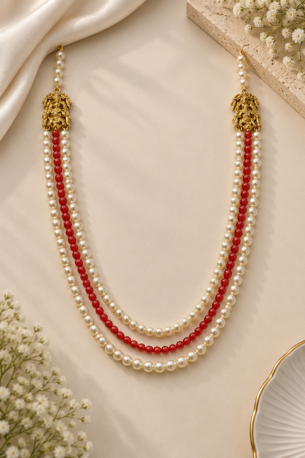 2 Line Pearl with Havala one line maala with Laxmi Mopu