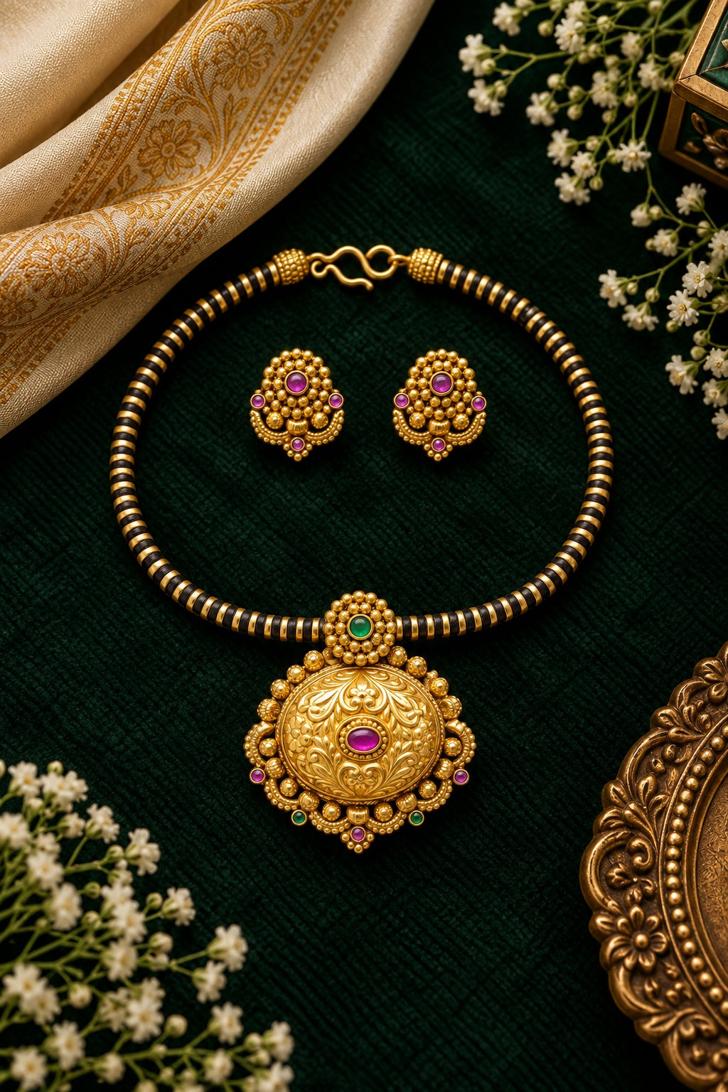 Black Resham Premium Necklace Set