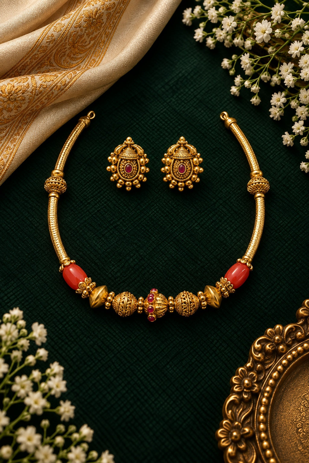 Flexible Pipe Necklace Set with Coral