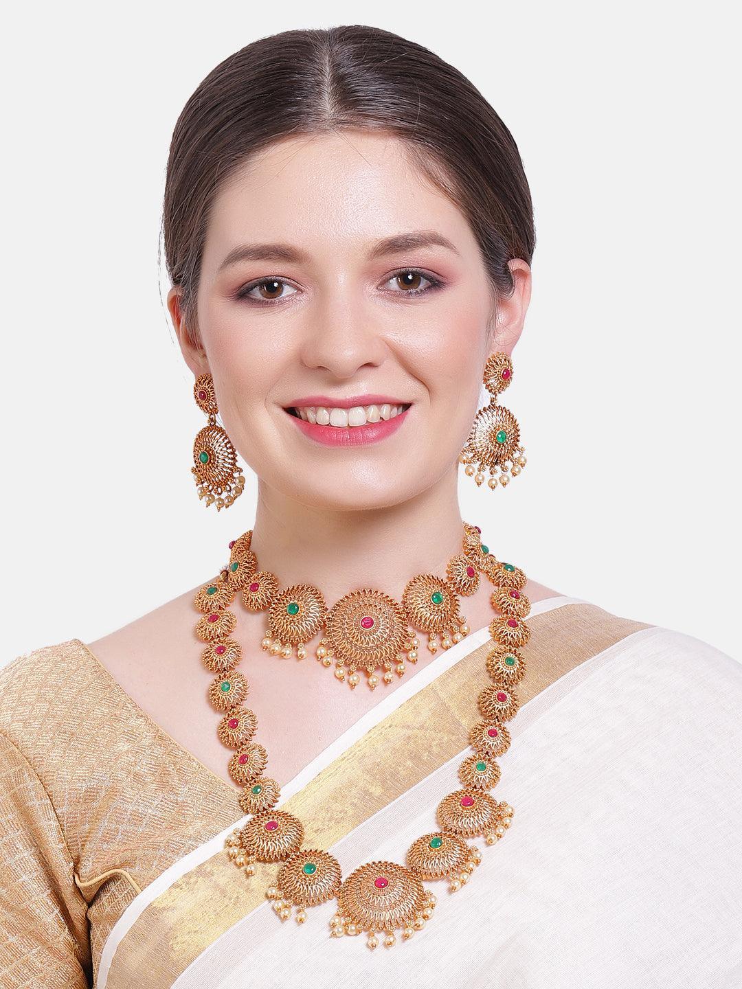 Floral pattern Multicolor Necklace set combo 6465N