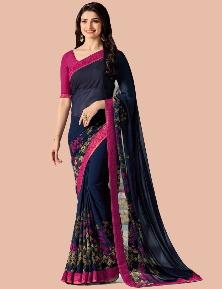 GEORGETTE WITH BEAUTIFUL JACQUARD LACE SAREE 21279N