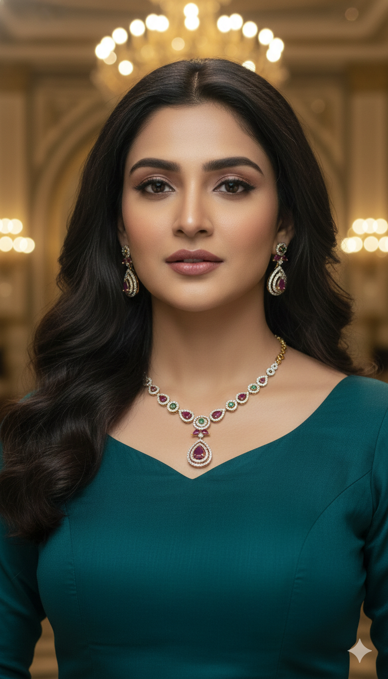 Gold plated cz multicolor short necklace set