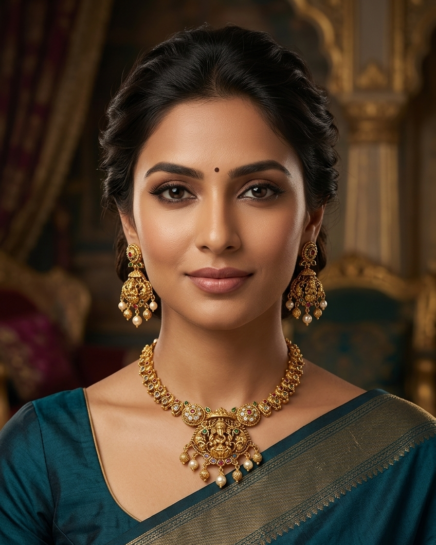 Premium Gold Plated Antique Short Necklace Set