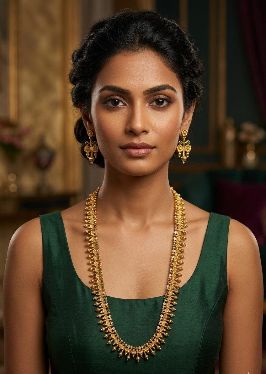 Gold Plated Long Coorgi Necklace Set