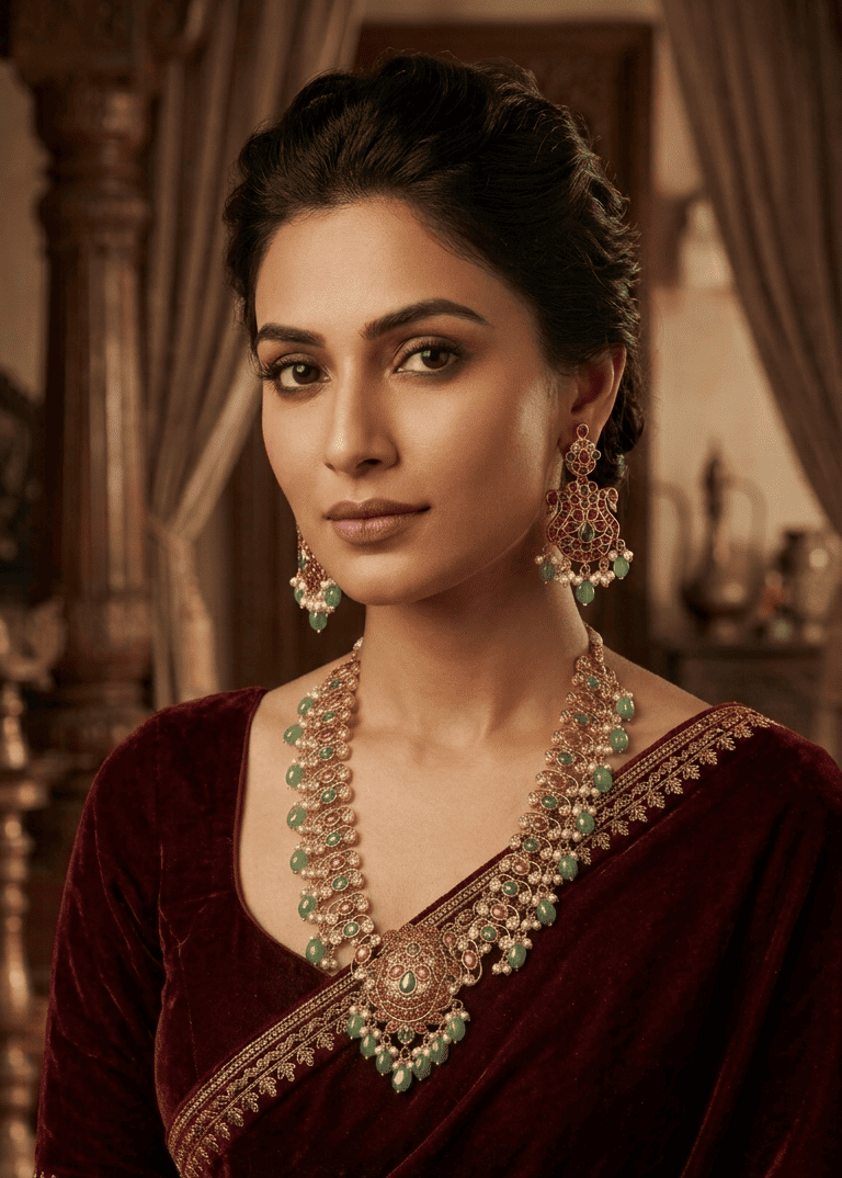 Gold Plated Premium Short Jadau Necklace Set