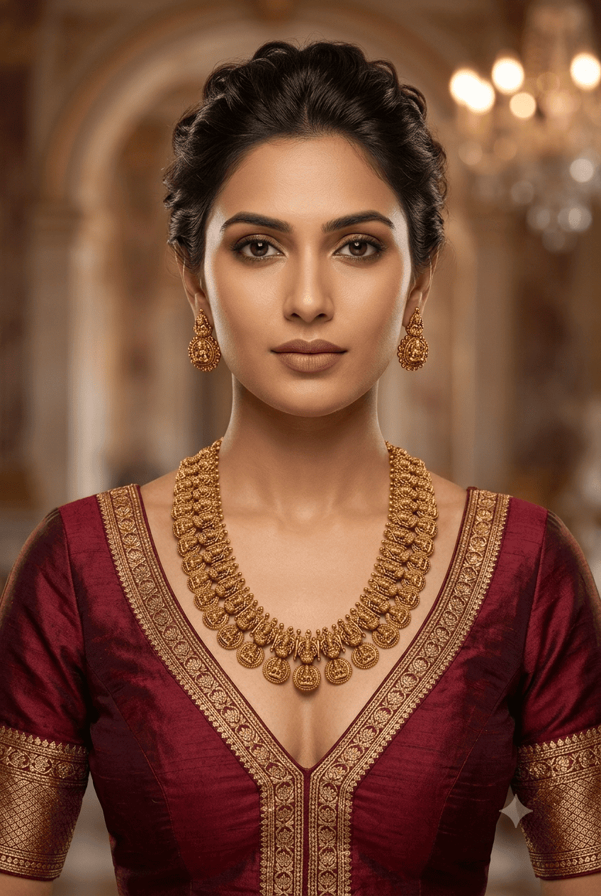 Premium Gold Plated Antique Kasu Long Necklace Set
