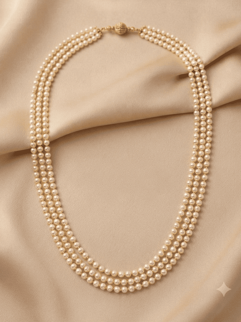 22 inches 4 line 4mm Swarovski Pearl maala with 2 sides gandabaranda mopu