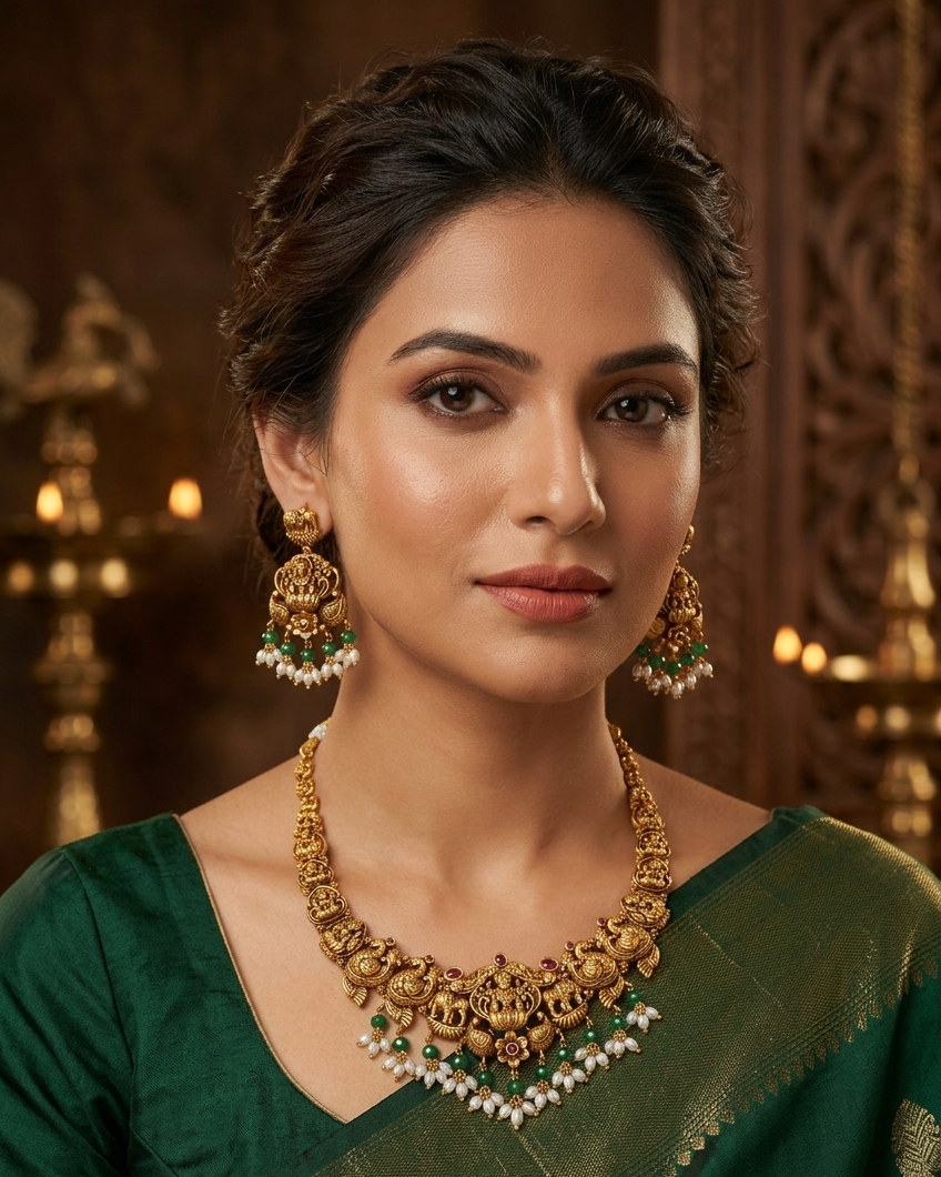 Premium Gold Plated Antique Short Necklace Set
