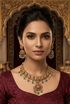 Long Antique gold plated necklace set in jadau