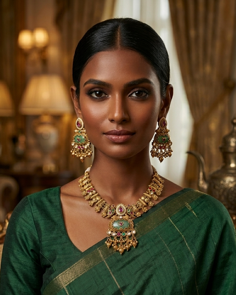 Gold Plated Heritage collection Necklace Set with pachi kundan and kempu stones