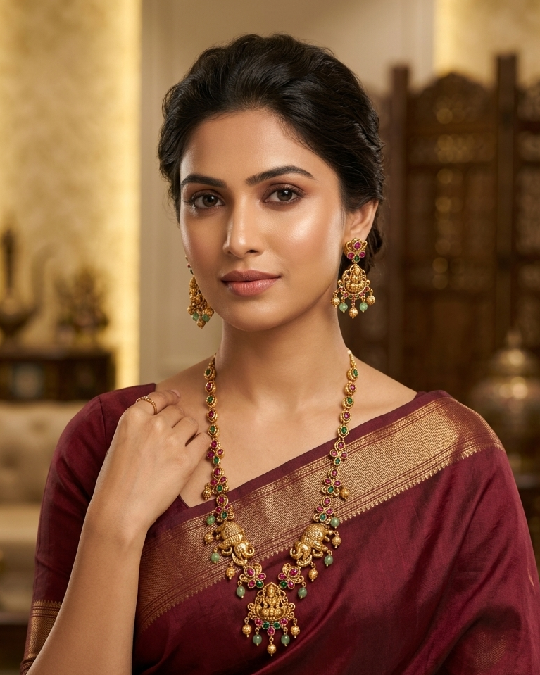 Premium Gold Plated Antique Short Necklace Set