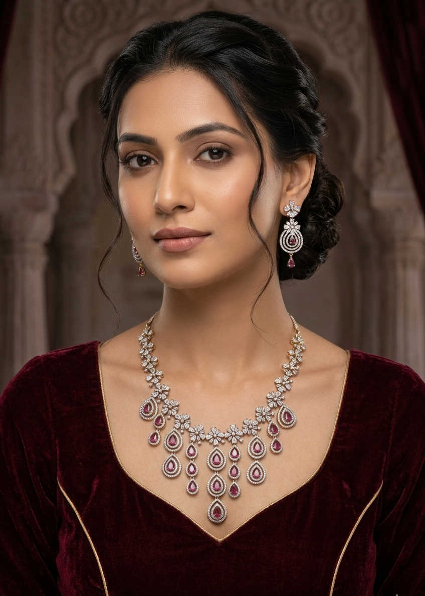 Gold Plated premium CZ short Necklace Set