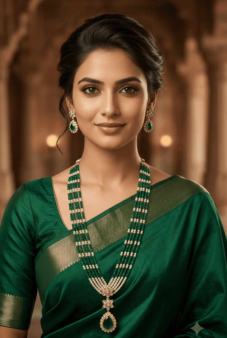 green onyx with pearl pendant set necklace set