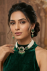 Gold Plated Mossanite with Pearl Choker Necklace set Green Stone
