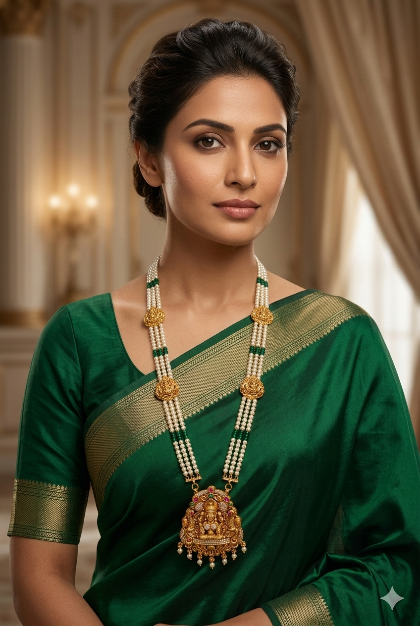 3mm Hyderabadi pearl with Laxmi mop/Brooch Necklace and pendant