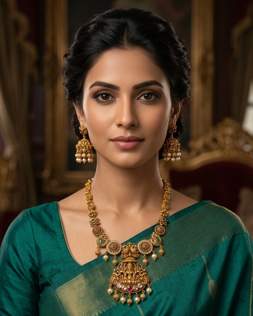 Premium Gold Plated Antique Short Necklace Set