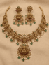 Long Antique gold plated necklace set in jadau