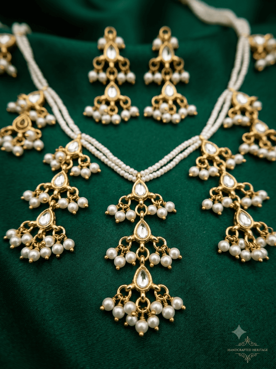 Small Hyderabadi Pearls with Kundan Amrapalli Design Necklace Set
