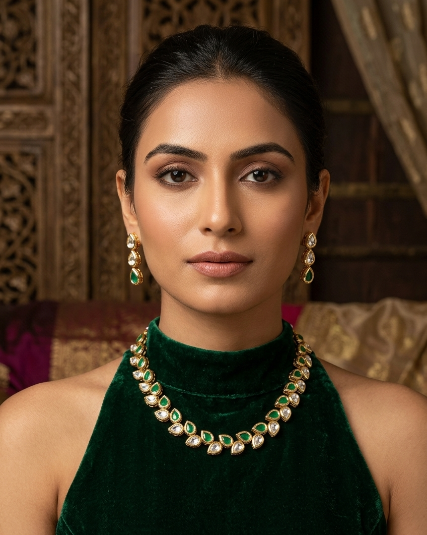 Gold Plated Heritage collection Necklace Set with pachi kundan and kempu stones