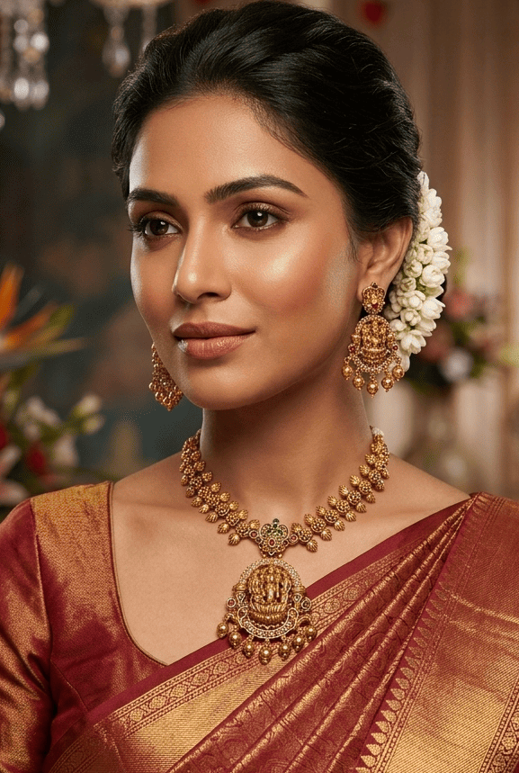 Gold Plated Short Temple Necklace Set