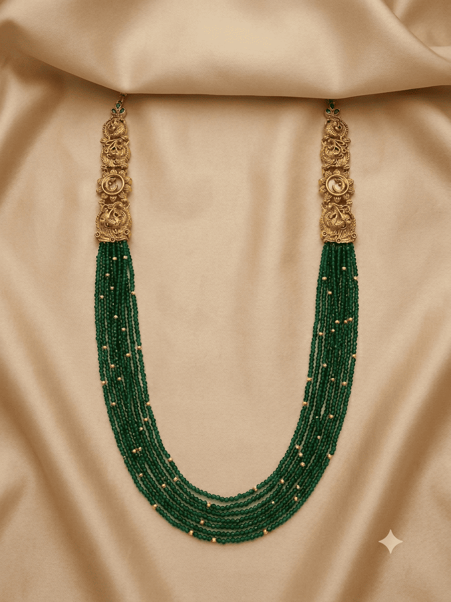 Zero size green beads with side Mopu necklace set