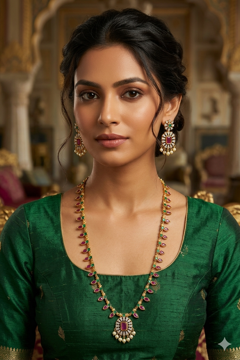 Gold Plated Long CZ Necklace Set