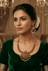 Premium Gold Plated Short Temple necklace Set with pearl drops