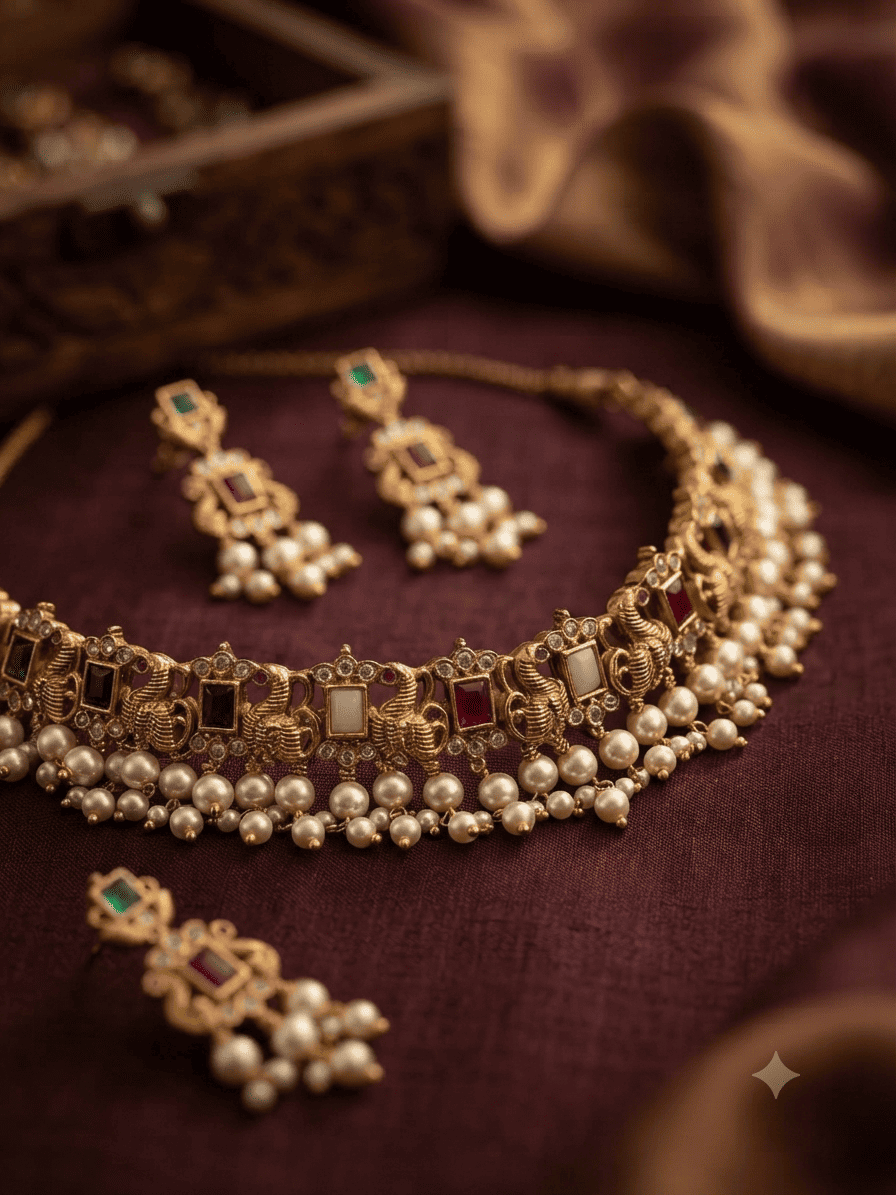 Gold Plated Pearl Choker NEcklace Set