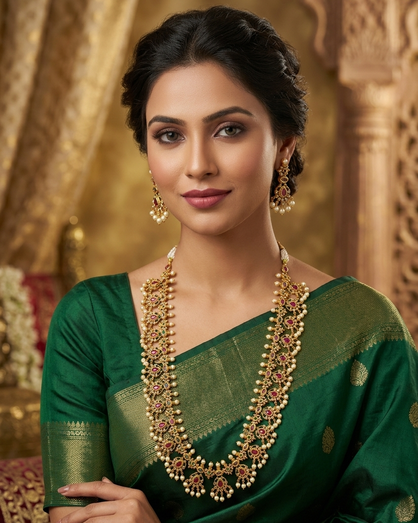 Gold Plated Premium CZ Necklace Set short/long gotipusulu
