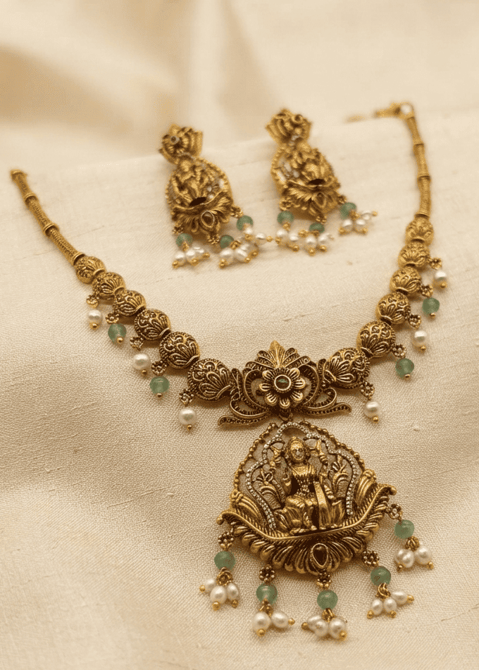 Premium Gold Plated Medium Length Temple necklace Set