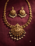 Premium Gold Plated Short Temple necklace Set with pearl drops