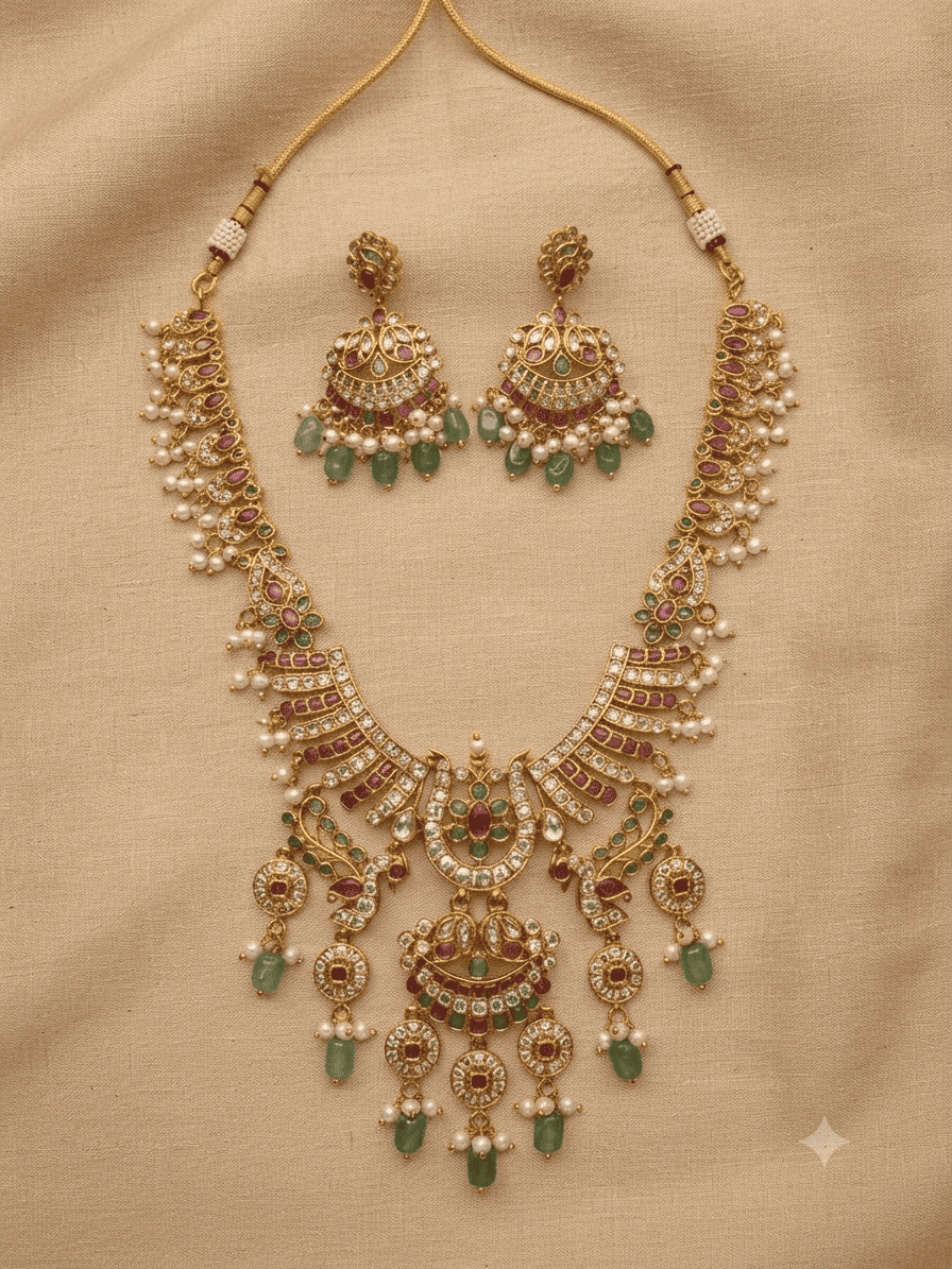 one gram gold plated antique jadau necklace set