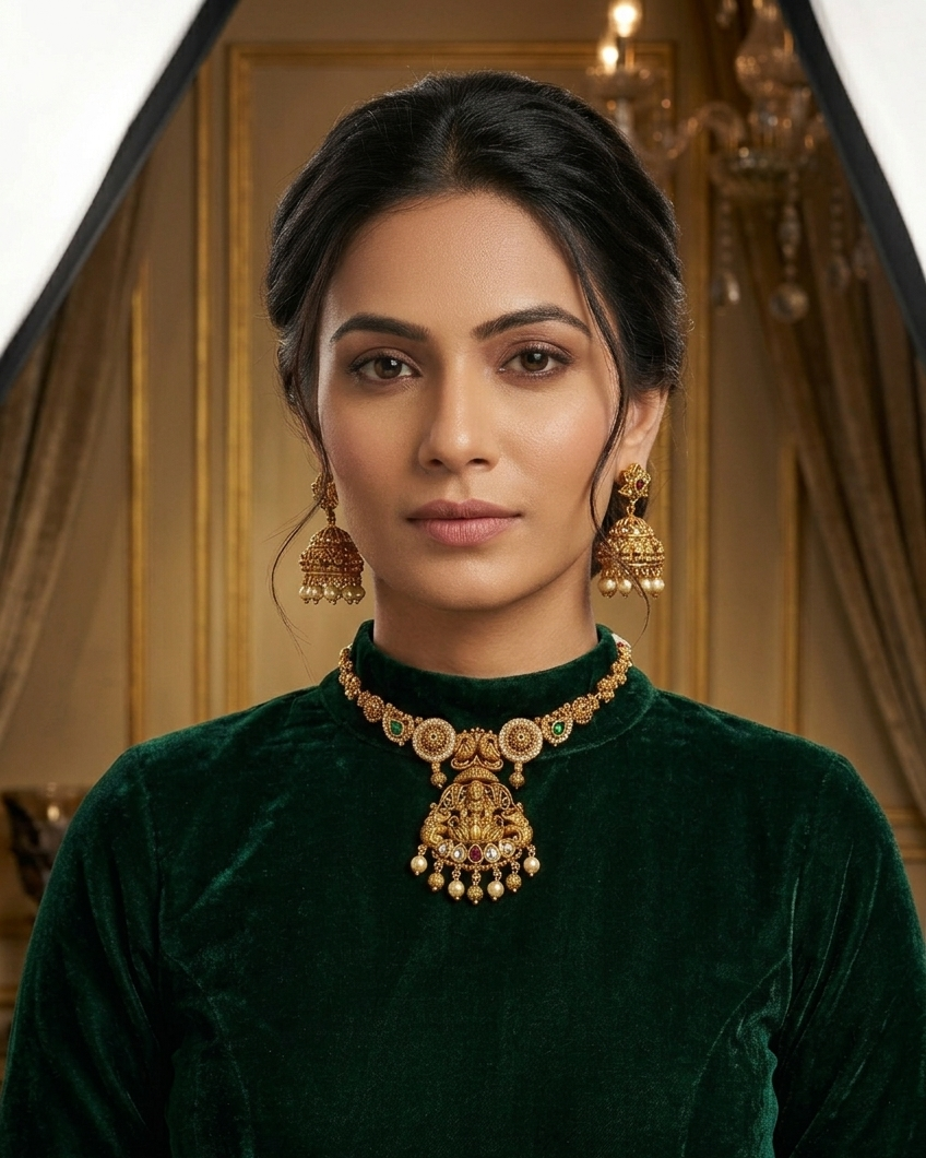 Premium Gold Plated Antique Short Necklace Set